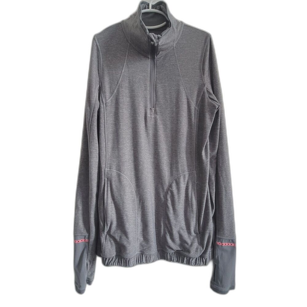 Lululemon Pace Pusher 1/2 Zip Long Sleeve Top Sz 4 Gray/Pink Trim Reflective - Picture 2 of 15